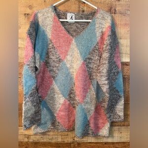 Anne Klein fuzzy diamond knit sweater